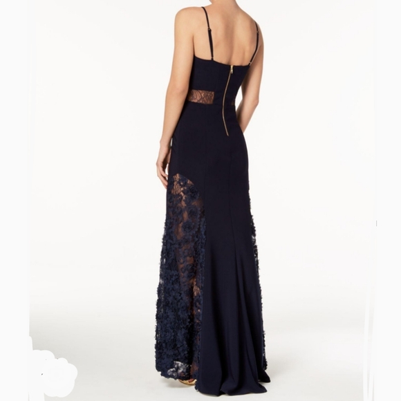 Betsy & Adam Soutache Formal Gown Full Length Lace V-Neck Thin Strap Black 2 NWT - Picture 8 of 14